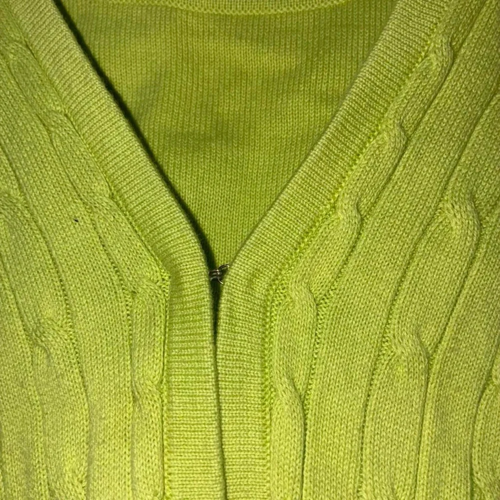 Sag Harbor Lime Green Scoop-Neck Cable Trim Sweater